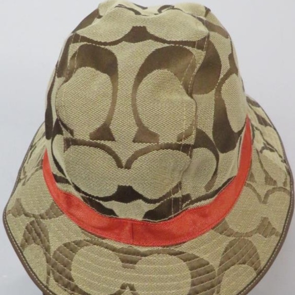 Coach AUTHENTICATED Signature Monogram Bucket Hat Khaki Orange SZ M/L main image 6